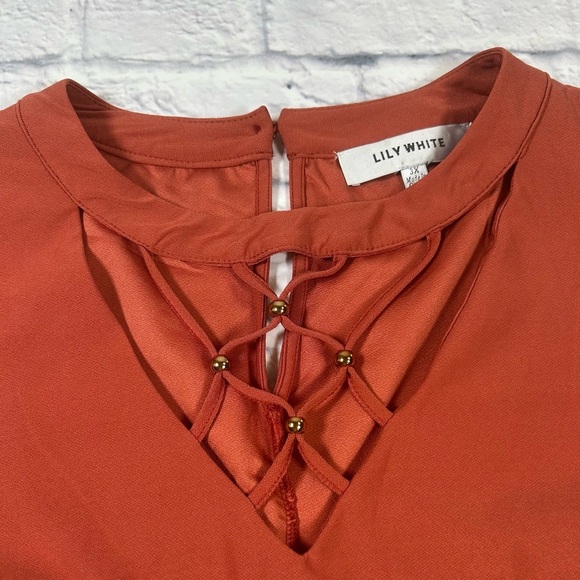 Lily White Orange Sleeveless Beaded Neckline Blouse. Size 3X. Fall Transition. - Picture 4 of 9